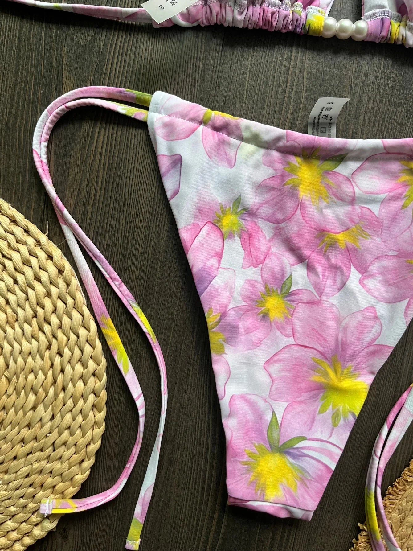 Pearl Accent Halter Bikini Set Luxury Brazilian Beachwear Push Up Swimsuit Print