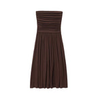 Elegant Strapless Off Shoulder Pleated Maxi Dress With Slim Silhouette