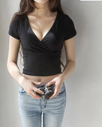 V Neck Crop Top Tee