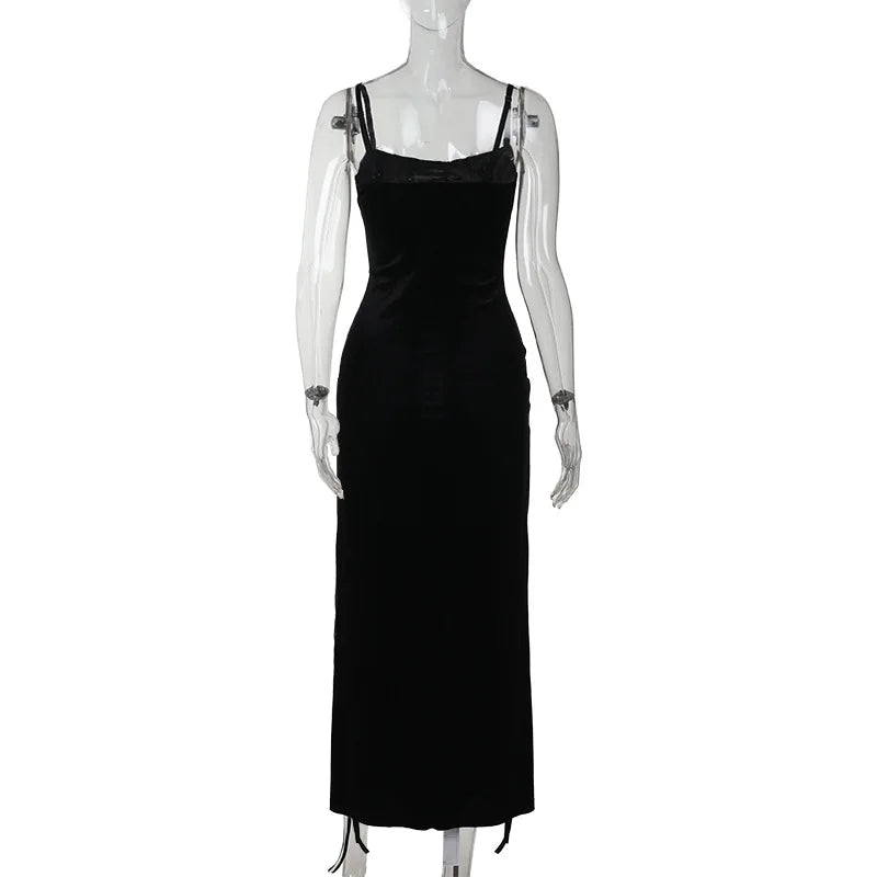 Velvet Gothic Gown With High Split Hem And Straps