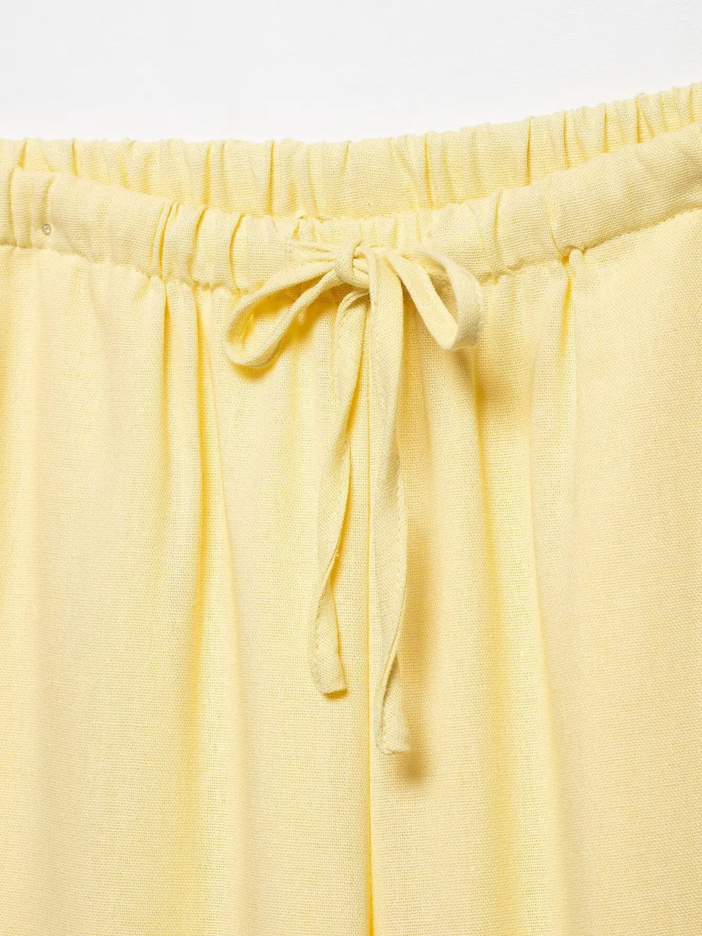 Breezy Linen Kimono Two-piece Set With Lace Up Top And Wide Leg Pants