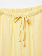 Breezy Linen Kimono Two-piece Set With Lace Up Top And Wide Leg Pants