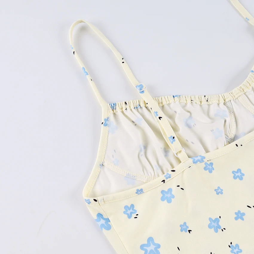 Sexy Mini Print Spaghetti Strap Backless Nightgown