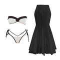 Black Lace Swim Set With Bandeau Halter And Long Skirt