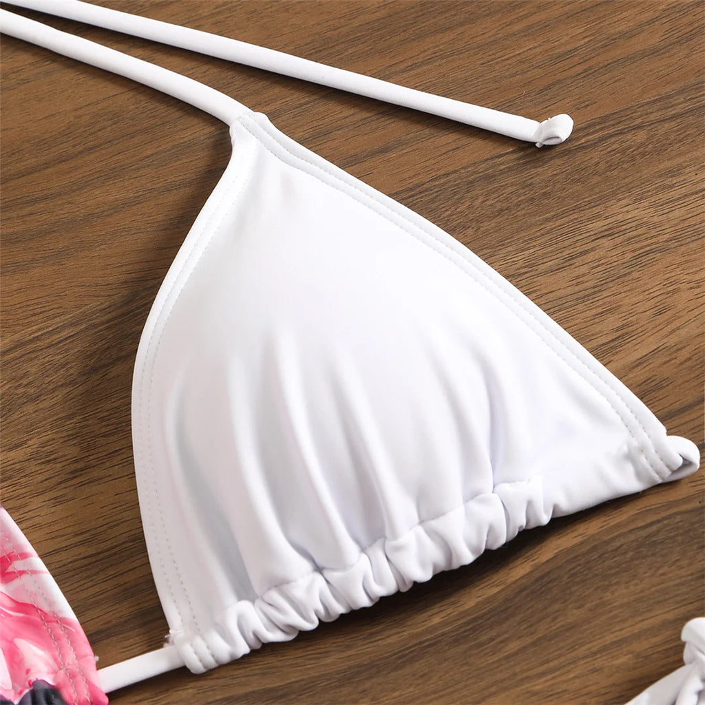 Flowers Printed With Skirt Halter Bikini Three-pieces Bikini set