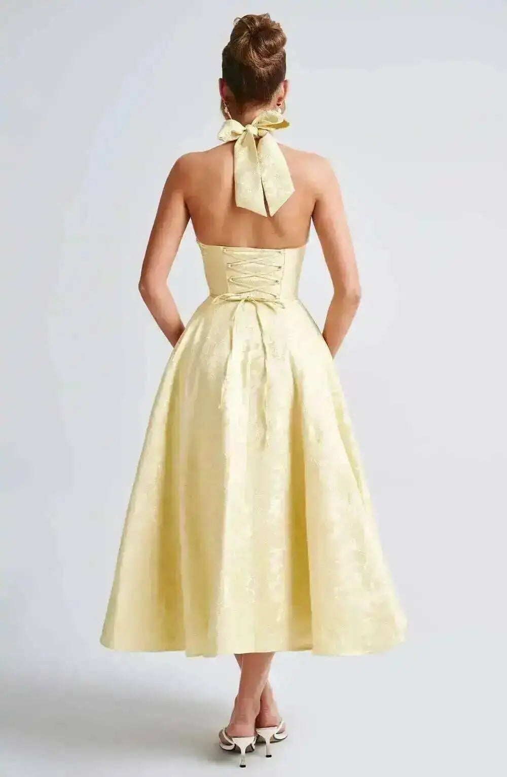Backless Halter Evening Dress With Lace Jacquard For Elegant Special Occasions