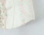 Vintage Sweet Floral Print Mini Dress Set Strapless Crop Top Bodycon Skirts Outfit