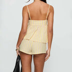 Striped Lounge Set With Tie Up Cami Top And Loose Boxer Shorts Two Piece