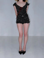 Ruffled Dots Bow Top Smocked Shorts Set