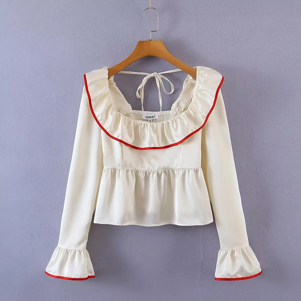 Soft Ruffle Blouse With Long Sleeves