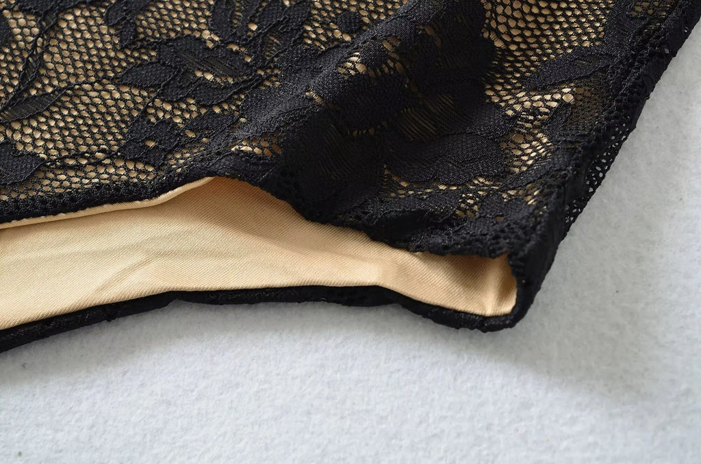 Sexy Lace See Through Bodysuit With Lining Elastic Spaghetti Straps Slim Fit