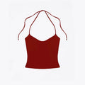 Lace Up Halter Tank And Suspender Long-sleeves Open Back Design For Chic Vibe