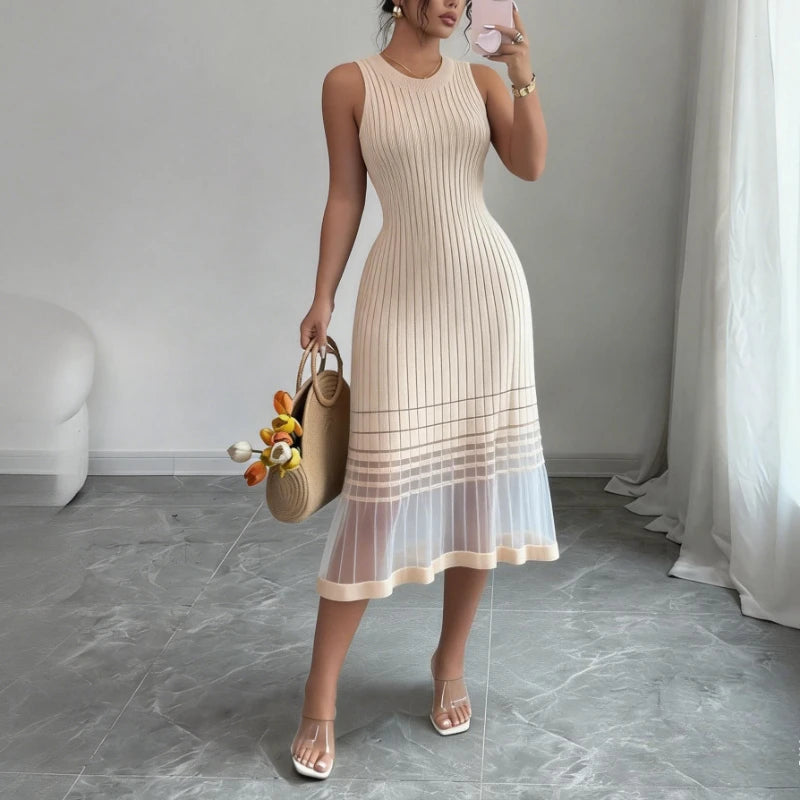 Ombre Mesh Knit Midi Dress With Sheer Hem For Summer Chic