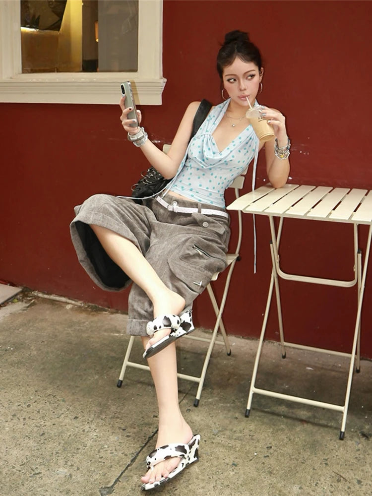 Polka Dot Halter Tank Top Backless Camisole