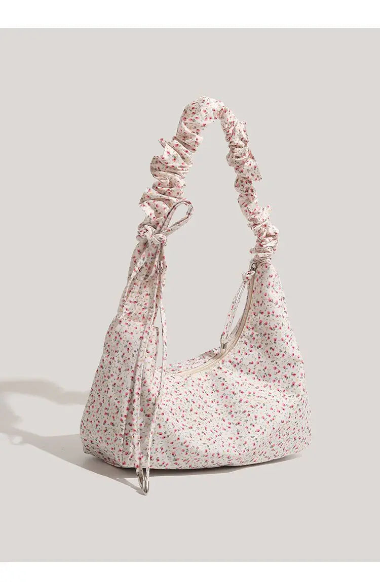 Fairycore Floral Canvas Shoulder Bags With Drawstring