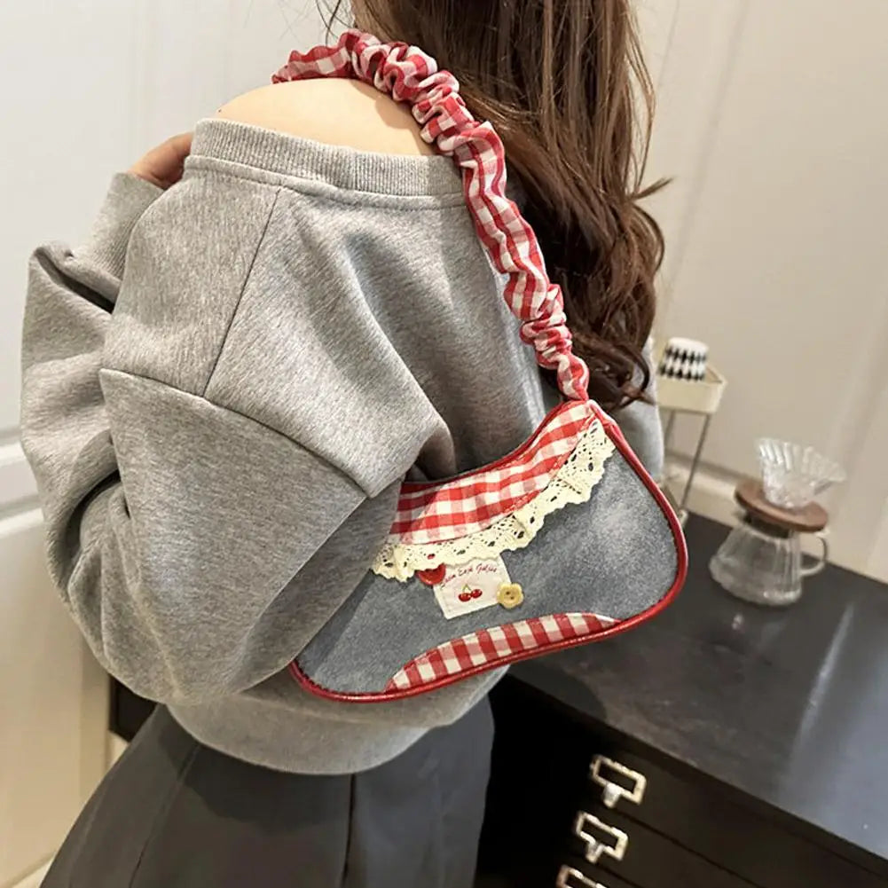 Lace Ribbon Tote With Stretchable Shoulder Strap Handbag