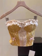 Fashion Vintage Sexy Women Y2k Off-Shoulder Lace Slim Bustier