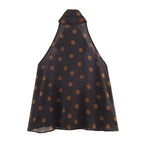 Polka Dot Off Shoulder Tank Top With Lace Up Bow Backless Sleeveless