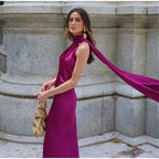 Sexy Satin Ribbon Backless Halter Dress For Elegant Evening Gown