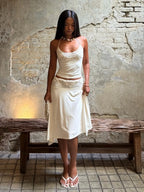 White Lace Patchwork Halter Set With Tank Top And A Line Skirt