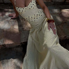 Backless Lace Up Polka Dot Maxi Dress