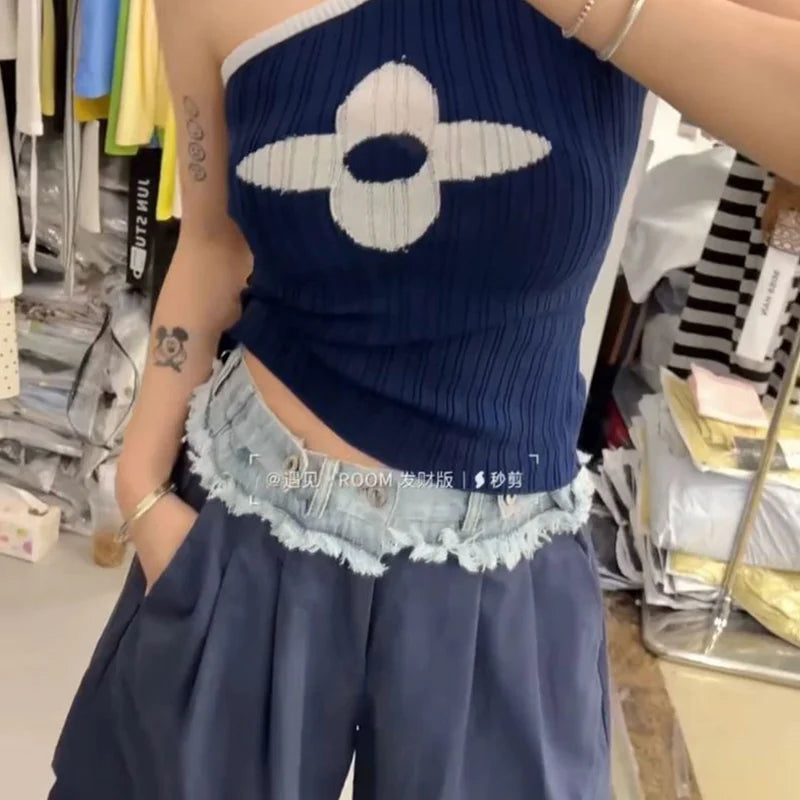 Dreamy Patchwork Camisole With Skew Collar