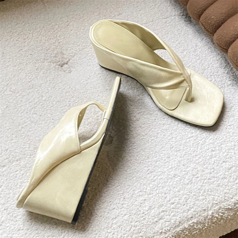Square Toe Sandals With Wedges And Heels Elevated Flip Flop Style