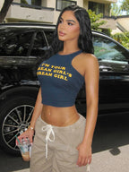 Letter Print Tank Top For Women O Neck Slim Fit Sporty Leisure Wear