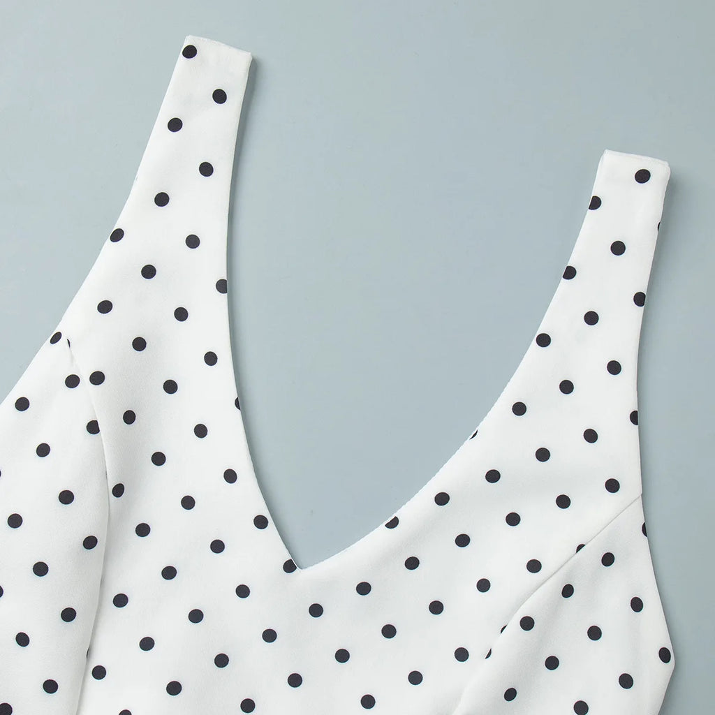 Dot Print Halter Top Set With Wide Leg Pants