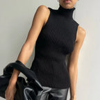 Women's Ribbed Turtleneck Knit Sleeveless Top