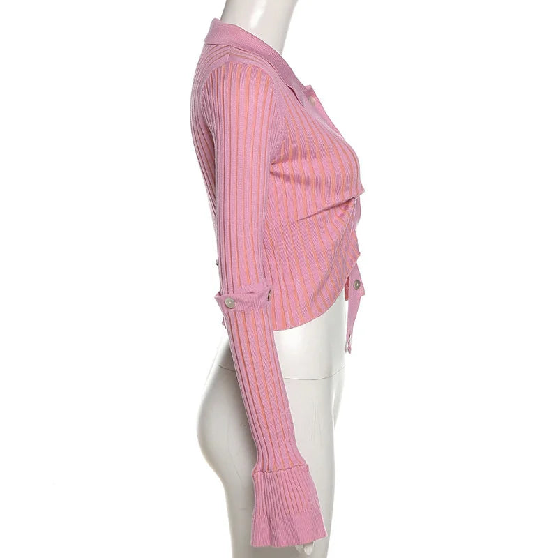 Irregular Pink Cardigan With Removable Layer For Women Soft Knit Top Modern