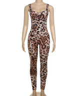 Leopard Print Sleeveless Jumpsuit For Women