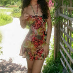 Romantic Print Halter Dress Backless Mini