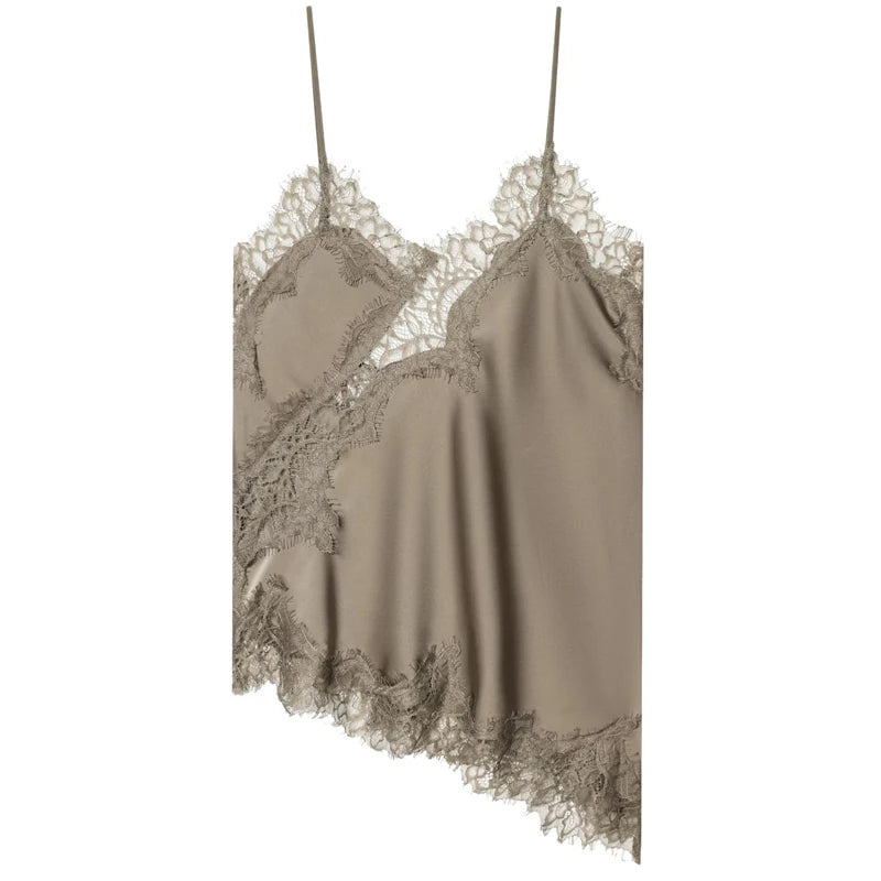 Asymmetrical Lace Slip Top Satin Off Shoulder Backless Camisole