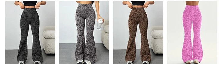 Leopard Print High Waist Bell Bottom Yoga Leggings For Women With Soft Stretch