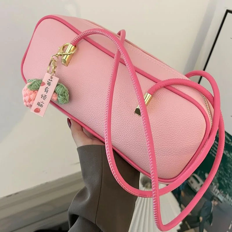 PU Pillow Shoulder Bag For Women With Textured Finish Baguette Style