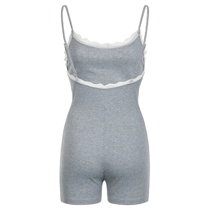 Lace Bow Detail Solid Color Jumpsuit High Stretch Form Fitting