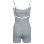 Lace Bow Detail Solid Color Jumpsuit High Stretch Form Fitting