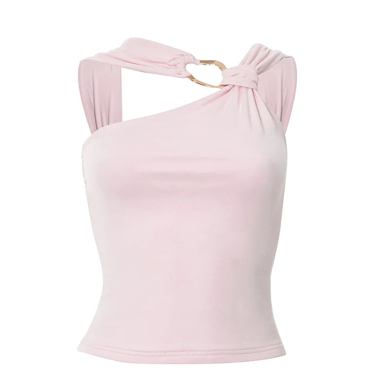 Backless Cropped Tank Top For Summer Women With Metal Ring Detail Sleeveless Vest