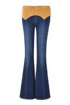 L Corduroy Panel Denim Halter Bustier Top + Flare Jeans