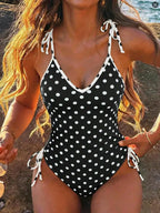 Dot Print two piece Bikini Set With Halter Neck Spaghetti Straps