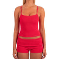 Textured Spaghetti Strap Crop Top Two-piece Set With Foldover High Waist Shorts