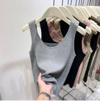 Knitted Strap Top With Clavicle Square Collar