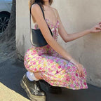 Floral Lace Trim Spaghetti Strap Maxi Dress