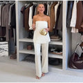 Chic Two Piece Set With Backless Tube Top And Wide Leg Pants