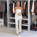 Chic Two Piece Set With Backless Tube Top And Wide Leg Pants
