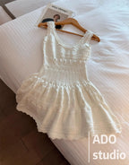 A Line Dress With Ruffled Knitted Vest For Women French Style