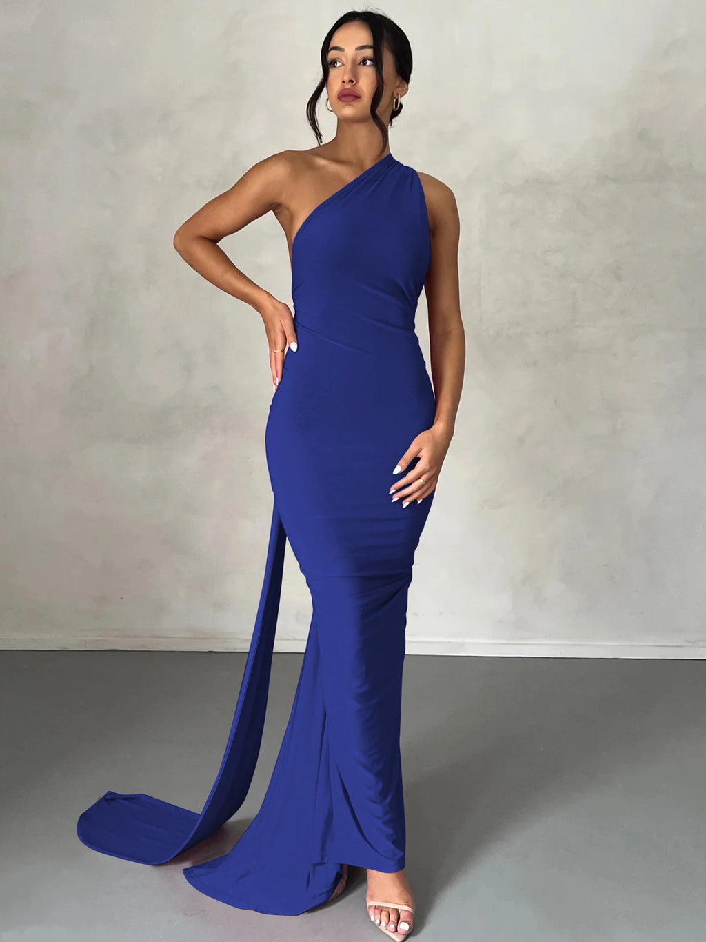 One Shoulder Backless Ruched Slim Long Dress