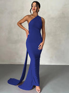 One Shoulder Backless Ruched Slim Long Dress