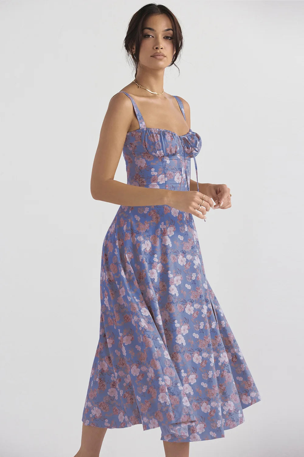 Spaghetti Strap Maxi Dress With Wrap Bow Lace Up Front Elegant Long Gown